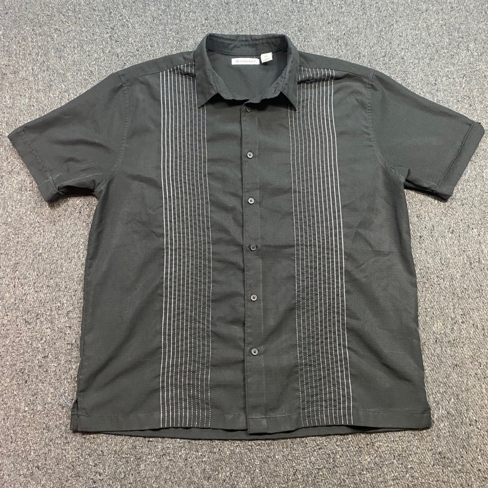 Cubavera Guayabera Shirt Sz XL Mens Black Boho Skater Pintuck Stitch Short Slv